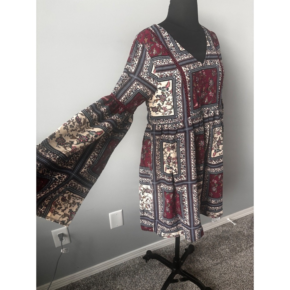 Altar'd State Floral Print Mini Dress‎ Long Bell Sleeve Bohemian Boho Small - Picture 2 of 11